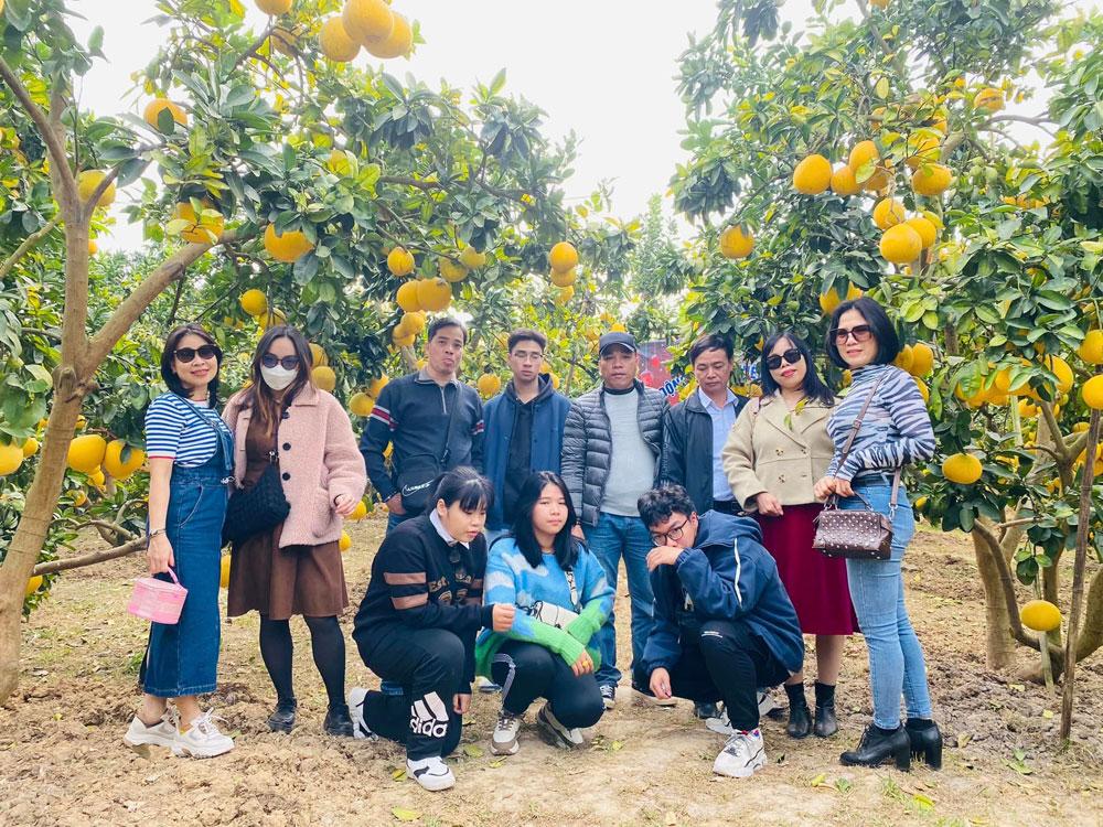 Du khách thăm một nhà vườn tại xã Thanh Hải. Du khách thăm một nhà vườn tại xã Thanh Hải.